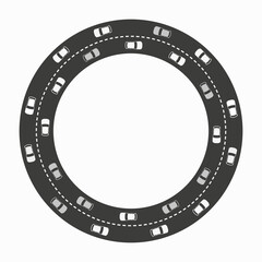 Naklejka premium Ring road with cars. City traffic circle frame. Circular way traffic. Flat vector illustration isolated on white background.