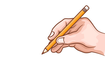 Hand holding a pencil writing on a white background. Vector illustration.