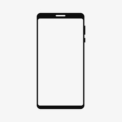 Smartphone without notch mockup with white blank screen. Solid black silhouette cellphone icon. Flat vector illustration isolated on white background.