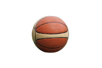 One old basketball ball isolated in transparent background.