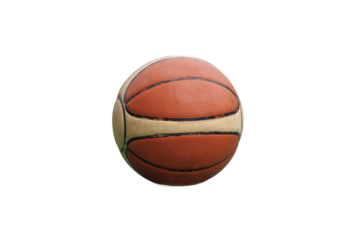 One old basketball ball isolated in transparent background.