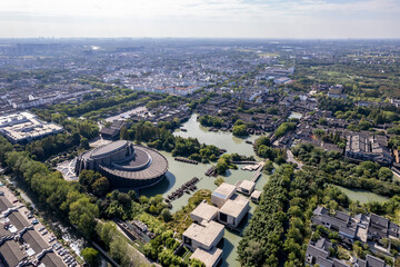 Obraz premium Panoramic aerial photography of Wuzhen, China