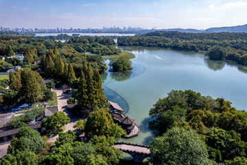 Fototapeta na wymiar Aerial photography of Chinese garden landscape of West Lake in Hangzhou, China