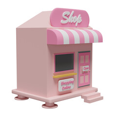 pink shop or store front isolated. Startup franchise business, online shopping concept, 3d illustration or 3d render