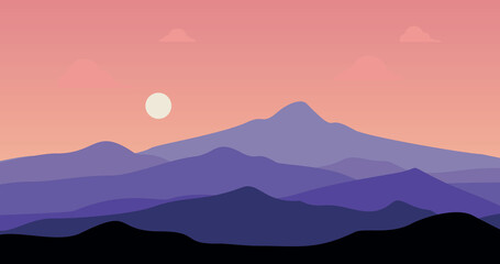 Fototapeta na wymiar pink and blue gradient mountain nature background illustration