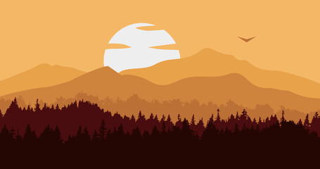 Obraz premium yellow gradient forest mountain nature background illustration