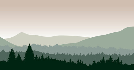 green gradient forest mountain nature background illustration