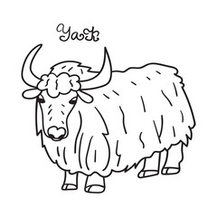 Domestic Yak. Animal. Outline vector icon on white background.