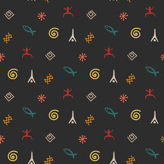 ethnic pattern with doodle colorful ancient script 