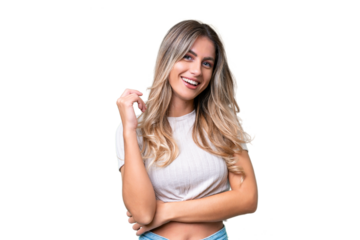 Young Uruguayan woman over isolated background laughing