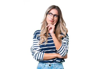 Young Uruguayan woman over isolated background having doubts and thinking