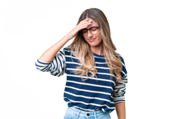 Young Uruguayan woman over isolated background with headache