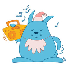 christmas card with cute rabbit isolated. christmas card with cute rabbit isolated on white. New Year and Merry Christmas. music funny Bunny 2023