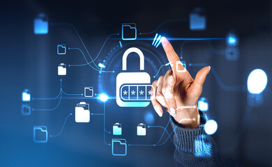 Businesswoman wearing casual wear touching digital interface with virtual hologram