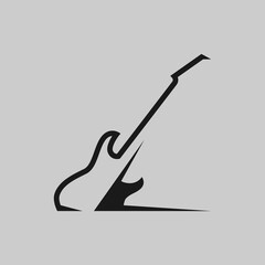 Electric guitar symbol on gray backdrop. Design element