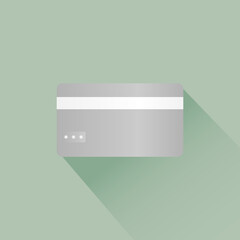 Silver credit card icon isolated on dark-green background with long shadow. Flat vector illustration for web and mobile applications. Logo, pictogram, icon, infographic element.