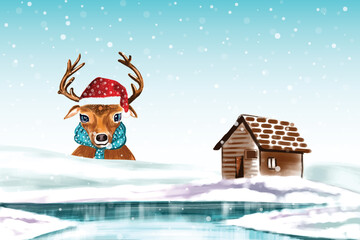 Hand painted watercolor drawing for christmas and happy new year season background