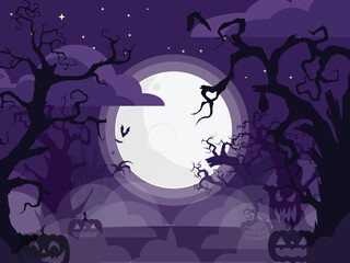 scary forest with moon and pumpkin. halloween forest for background vector EPS10