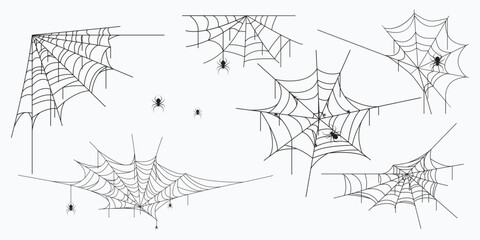 spider webs set illustration black and white vector EPS10