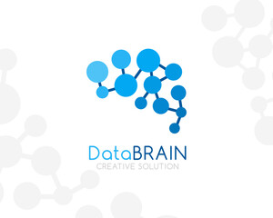 Digital brain logo template. Blue colors.