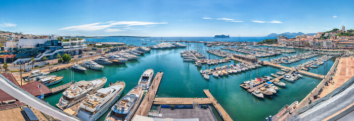 Aerial view over the Old Harbor, Cannes, Cote d'Azur, France