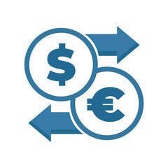 Vector Money exchange simple icon. currency sign. Euro and Dollar Cash transfer symbol. Dollar euro transfer exchange icon isolated on white 