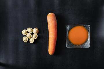 Carrot as a natural dye for dumplings in yellow color.