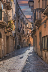 Small streets in Trapani on the west coast of Sicily in Italy