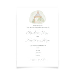 Wedding invitation with watercolor house in minimalism style.