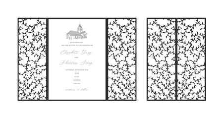 Gate fold laser cut Ornamental wedding invitation card template. Design for laser cut or die cut template.
