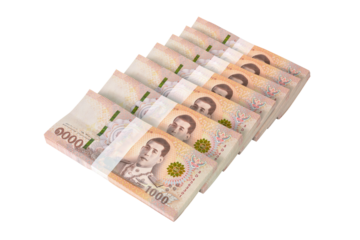 Thai baht, paper bank, price of one thousand, 100 per tie, stacked 7 sets