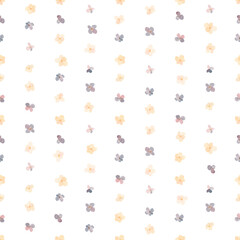 Watercolor seamless pattern with cute yellow and grey-pink flowers. Perfect for fabric, textile, apparel. Cute seamless pattern. Great for nursery fabric, textile.