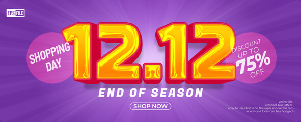 Fototapeta premium 12.12 end of season banner with 3D style editable text effect
