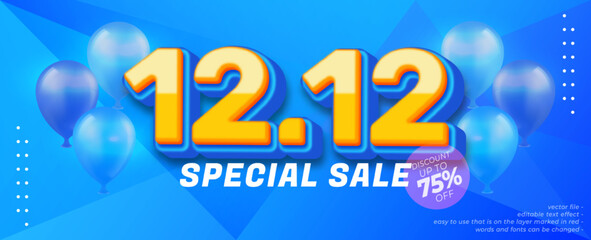 Realistic banner 12.12 special sale typography editable text effect