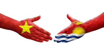 Handshake between Kiribati and Vietnam flags painted on hands, isolated transparent image.