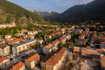 Naklejka na ściany i meble Aerial view of Piobbico town in Marche region in Italy