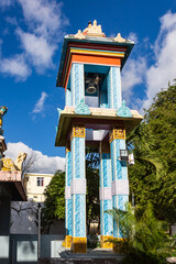 Beautiful bell tower of Tamil Surya Oudaya Sangam temple, Grand Baie, Pamplemousses district,...