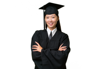 Young university graduate Asian woman over isolated background keeping the arms crossed in frontal position