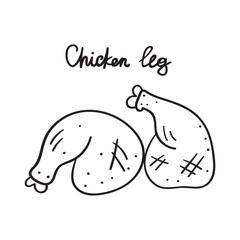 Chicken leg. Food vector illustration.  Hand drawn graphic design. 