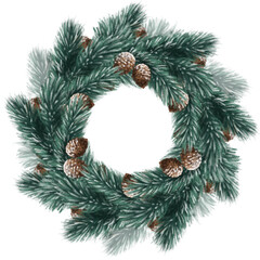 Fototapeta na wymiar Christmas decor wreath of Christmas tree branches. Decorative frame