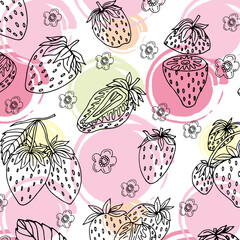 Strawberries hand drawn seamless pattern background
