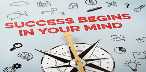  A compass with icons -  Success begins in your mind