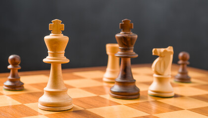 Chess pieces on a chessboard - Focus on the Kings