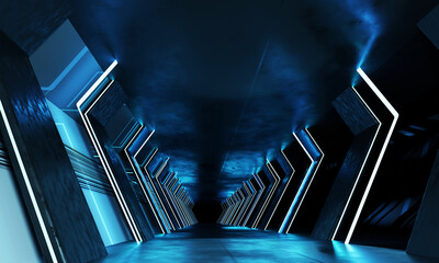 Empty Dark Room Futuristic Sci Fi Background 3D Illustration Abstract Background