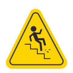 Caution stairway sign in yellow triangle, warning symbol, icon.