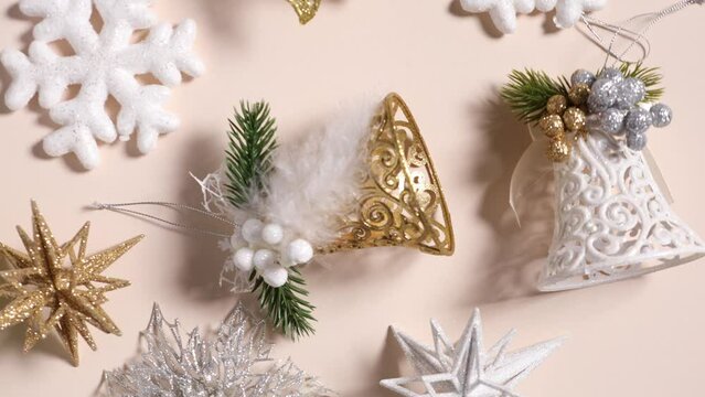 christmas decoration bells on beige surface
