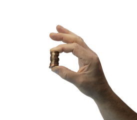 a male hand with a stack of coins