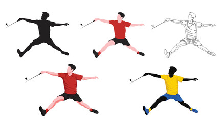 boys playing badminton vector illustration isolated on white background. Friends sport fun. Badminton players in action. 