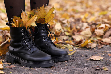 women's leather shoes with autumn leaves