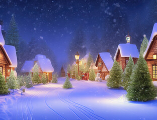 Christmas Outdoor Landscape at Night | Winter Village 